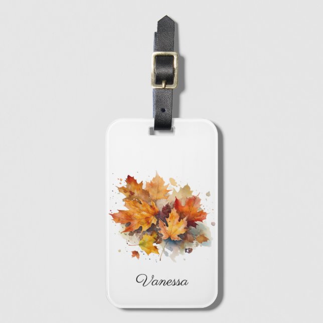 Etiqueta Para Maletas Vibrante acuarela de arce otoñal, personalizado (Anverso vertical)