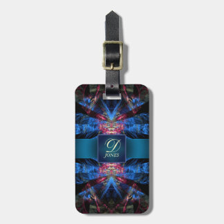 Etiqueta Para Maletas Vibrante Blue Pink Fractal Laser Custom Name Trave