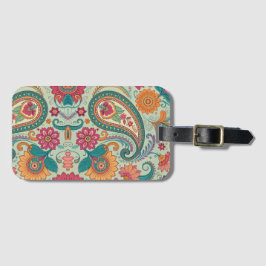 Etiqueta Para Maletas Vibrante Boho Paisley patrón floral verde claro