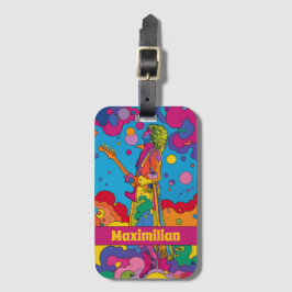 Etiqueta Para Maletas Vibrante Groovy Rock psicodélico Arte Guitarista