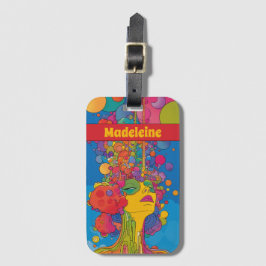 Etiqueta Para Maletas Vibrante Psicodelia Pop Art Groovy Retro Design