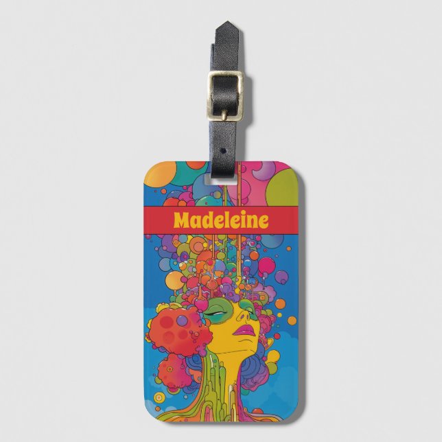 Etiqueta Para Maletas Vibrante Psicodelia Pop Art Groovy Retro Design (Anverso vertical)