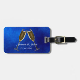 Etiqueta Para Maletas Vidrios de Champán y fondo azul