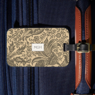 Etiqueta Para Maletas Viñeta Sepia Floral Monograma Botánico