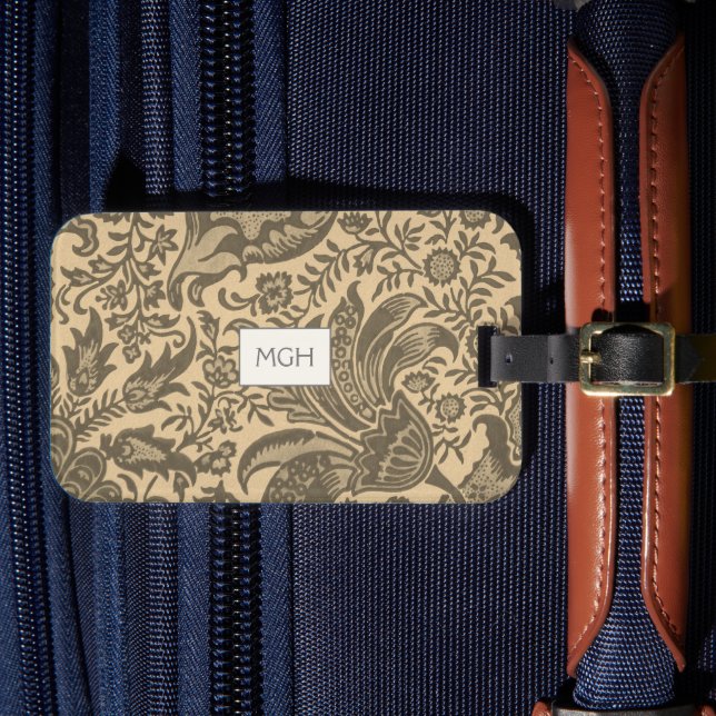 Etiqueta Para Maletas Viñeta Sepia Floral Monograma Botánico (Anverso In Situ 4)