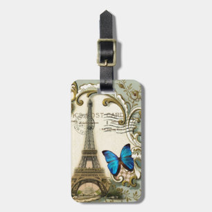 Etiqueta Para Maletas vintage art nouveau blue swirls paris eiffel tower