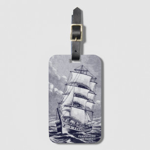 Etiqueta Para Maletas Vintage barco de vela de la marina de dibujo de la