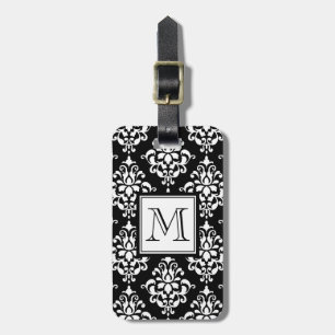 ETIQUETA PARA MALETAS VINTAGE BLACK DAMASKE TU MONOGRAMA