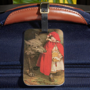 Etiqueta Para Maletas Vintage Caperucita Roja y gran lobo malo