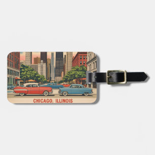Etiqueta Para Maletas Vintage Chicago Illinois Ciudad Silueta Viaje Retr