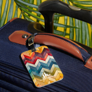 Etiqueta Para Maletas Vintage Colorful Chevron Monograma arco iris