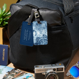 Etiqueta Para Maletas Vintage Compass | Grunge azul gráfico de mar náuti