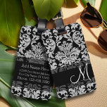 Etiqueta Para Maletas Vintage Damask Pattern with Monogram Black White<br><div class="desc">An elegant way to travel - with black and white damasks. Add your name or monograms on the front. The back includes an area to add contact information.</div>