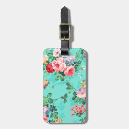 Etiqueta Para Maletas Vintage Elegante Patrón de rosas rojas rosadas ama