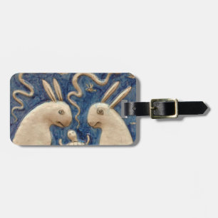 Etiqueta Para Maletas Vintage español Tile Animal Rabbit Tortoise Blue