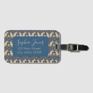 Etiqueta Para Maletas Vintage español Tile Animal Rabbit Tortoise Blue