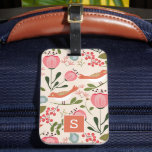 Etiqueta Para Maletas Vintage Floral Birds Botanical Pattern Monograma<br><div class="desc">Etiqueta de bolsa monograma de patrón botánico de aves florales de época. Este moderno diseño retro cuenta con elegantes flores botánicas y pájaros. Personalice este diseño personalizado con su propio monograma inicial.</div>