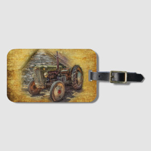 Etiqueta Para Maletas Vintage Green Tractor Rustic Old Barn