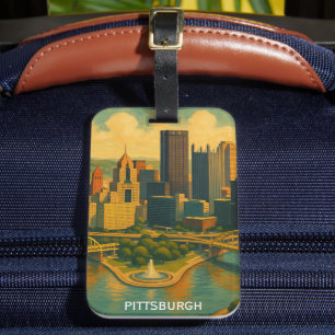 Etiqueta Para Maletas Vintage Pittsburgh Pennsylvania Skyline