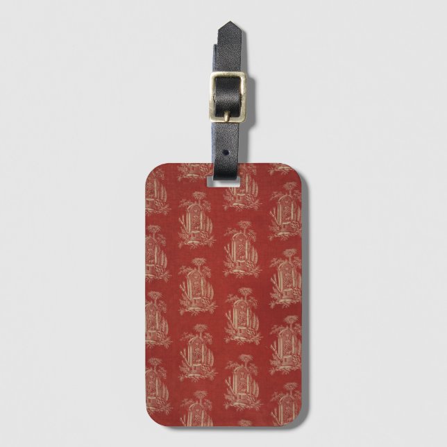 Etiqueta Para Maletas Vintage red textile toile de Jouy French (Anverso vertical)