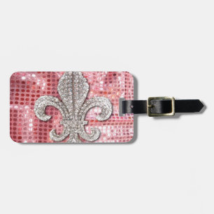 Etiqueta Para Maletas Vintage rosado de la flor de lis de la joya de la