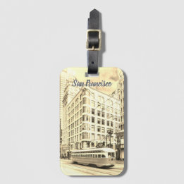 Etiqueta Para Maletas Vintage San Francisco Street with Trolley Car