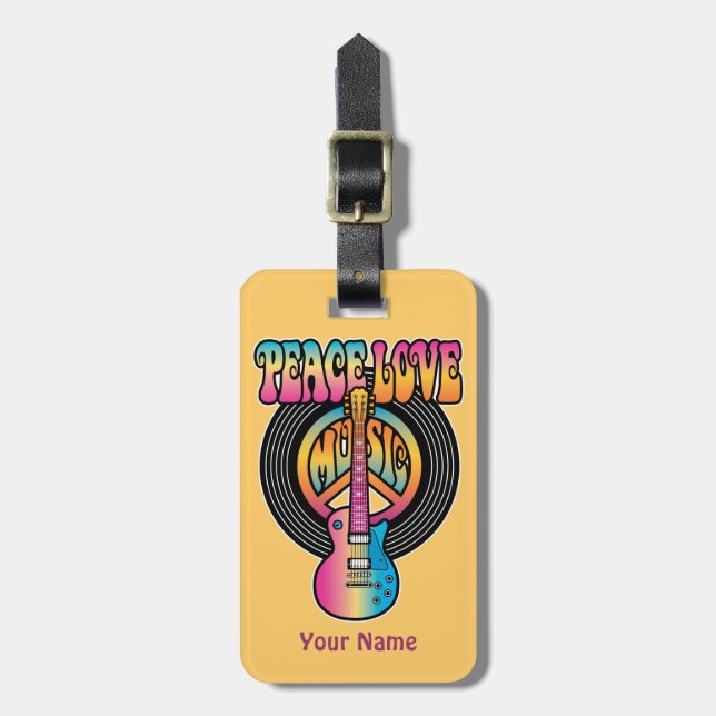 Etiqueta Para Maletas Vinyl Peace Love Music (Frente Vertical)