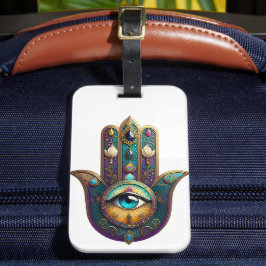 Etiqueta Para Maletas Violeta dorado Teal Hamsa con Tercer Ojo Turquesa