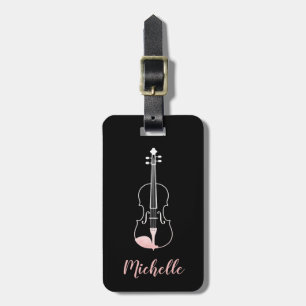 Etiqueta Para Maletas Violín Profesional Negro Blanco
