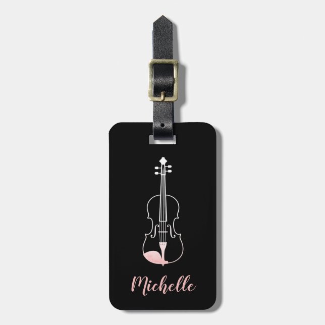 Etiqueta Para Maletas Violín Profesional Negro Blanco (Frente Vertical)