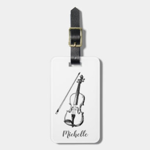 Etiqueta Para Maletas Violín Profesional Negro Blanco