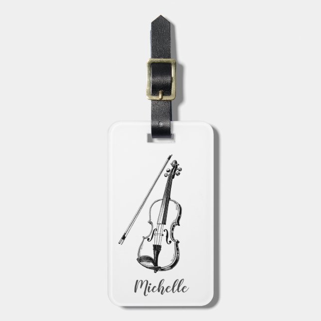 Etiqueta Para Maletas Violín Profesional Negro Blanco (Frente Vertical)