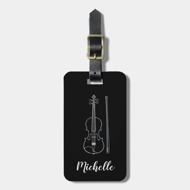 Etiqueta Para Maletas Violín Profesional Negro Blanco (Frente Vertical)
