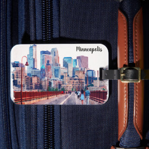 Etiqueta Para Maletas Vista de la ciudad de Minneapolis Minnesota
