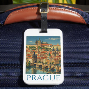 Etiqueta Para Maletas Vista de la ciudad de Praga República Checa Vintag