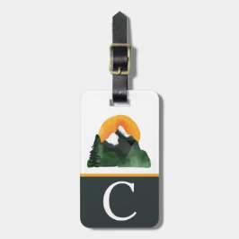 Etiqueta Para Maletas Vista de la montaña acuarela, puesta de sol, inici