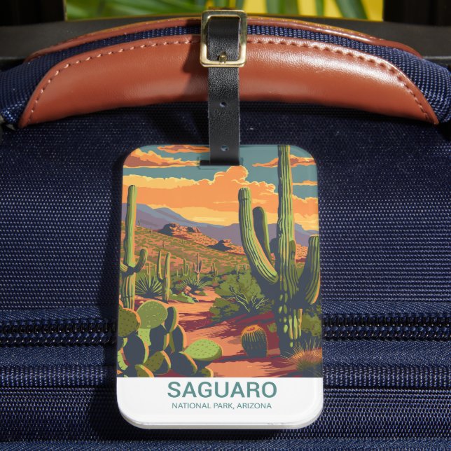 Etiqueta Para Maletas Vista escénica de Retro Saguaro (Anverso In situ 2)