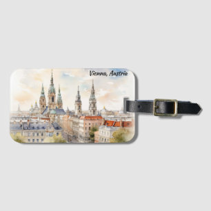 Etiqueta Para Maletas Vista panorámica de Viena Austria Pintura Acuarela