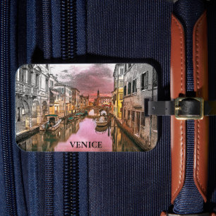 Etiqueta Para Maletas Vista romántica de Venecia Italia Gondola