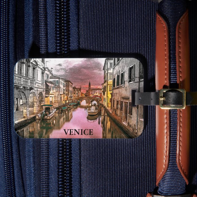Etiqueta Para Maletas Vista romántica de Venecia Italia Gondola (Anverso In Situ 4)