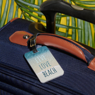 Etiqueta Para Maletas Vive Amor Playa Turquesa Azul Océano Olas de Surf