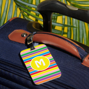 Etiqueta Para Maletas Vivo Colorido Arcoíris Rayado Monogramado