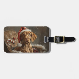 Etiqueta Para Maletas Vizsla Perro Festivo de Navidad