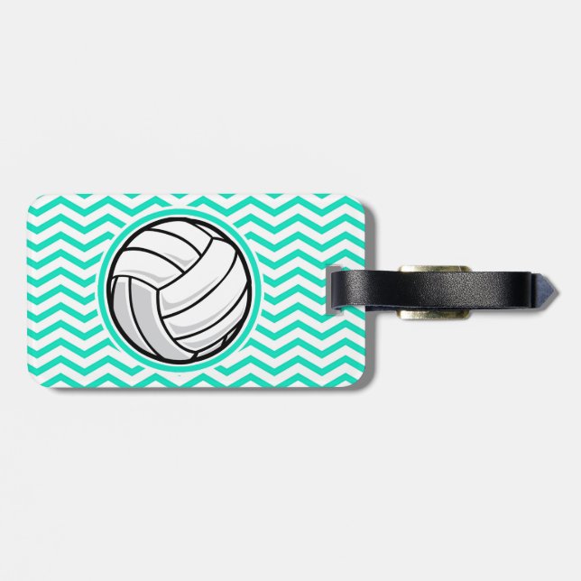 Etiqueta Para Maletas Voleibol; Aqua Green Chevron (Atrás Horizontal)