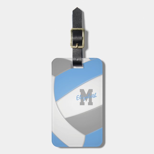 Etiqueta Para Maletas voleibol monogramado blanco gris azul (Frente Vertical)