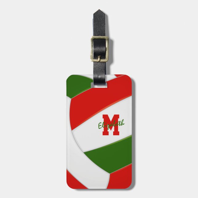Etiqueta Para Maletas voleibol monogramado blanco rojo (Frente Vertical)