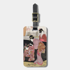 Etiqueta Para Maletas Voluta japonesa fresca de la señora del geisha del