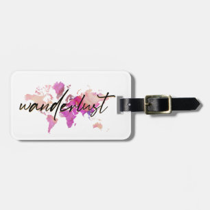 Etiqueta Para Maletas Wanderlust Watercolor World Map Viaje Oro rosa