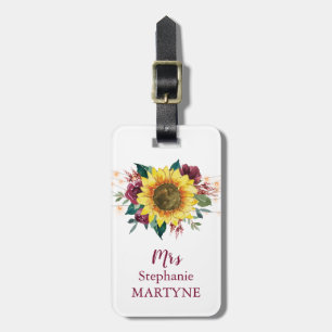 Etiqueta Para Maletas Watercolor Sunflower String Ilumina Floral Mrs.
