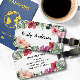 Etiqueta Para Maletas Watercolor Tropical Floral Botanical Summer Beach